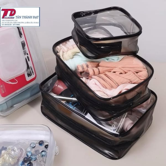 Túi Zip Dung Tích Lớn 3 Kích Cỡ - Hộp Đựng Làm Đẹp Nữ - Chống Thấm Nước, PVC, Di Động, Đơn Giản - Túi Đựng Trang Điểm Trong Suốt - Túi Giặt Vệ Sinh - Túi Du Lịch