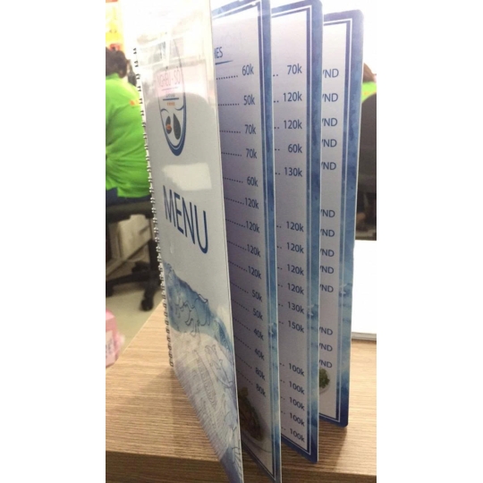 In menu quán ăn giá rẻ – Bìa nhựa lò xo A4 chuyên nghiệp